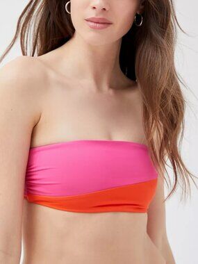 Tavik Moon Colorblock Bandeau Bikini Top Pink Orange Strapless Swimsuit XS NWT